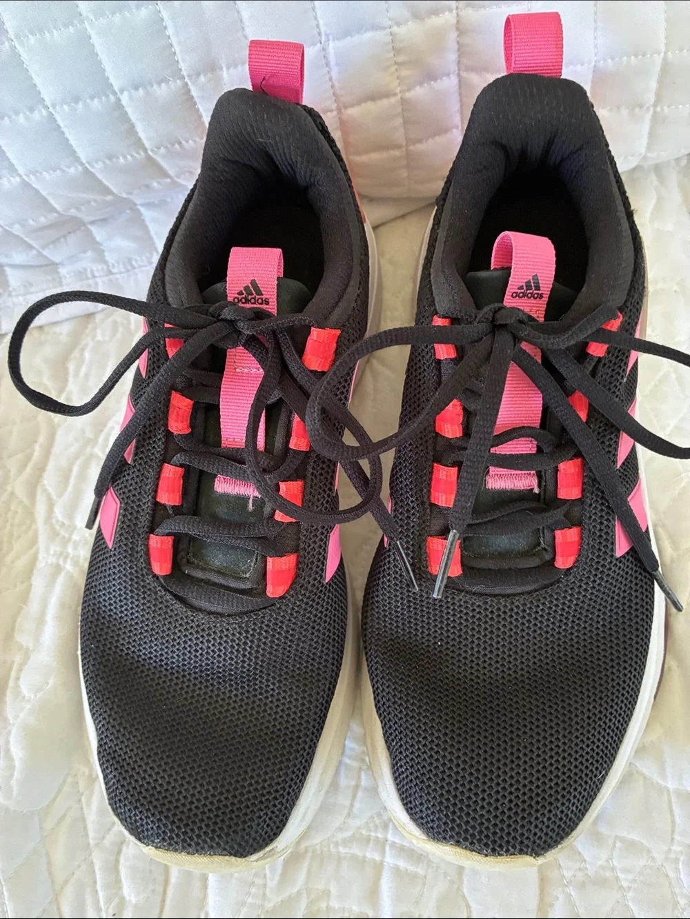 adidas Women’s Black Athletic Sneakers with Pink Accents